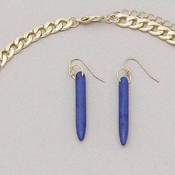 Royal Blue Stone Spike Drops Gold Necklace Earring - Picture 4 of 4
